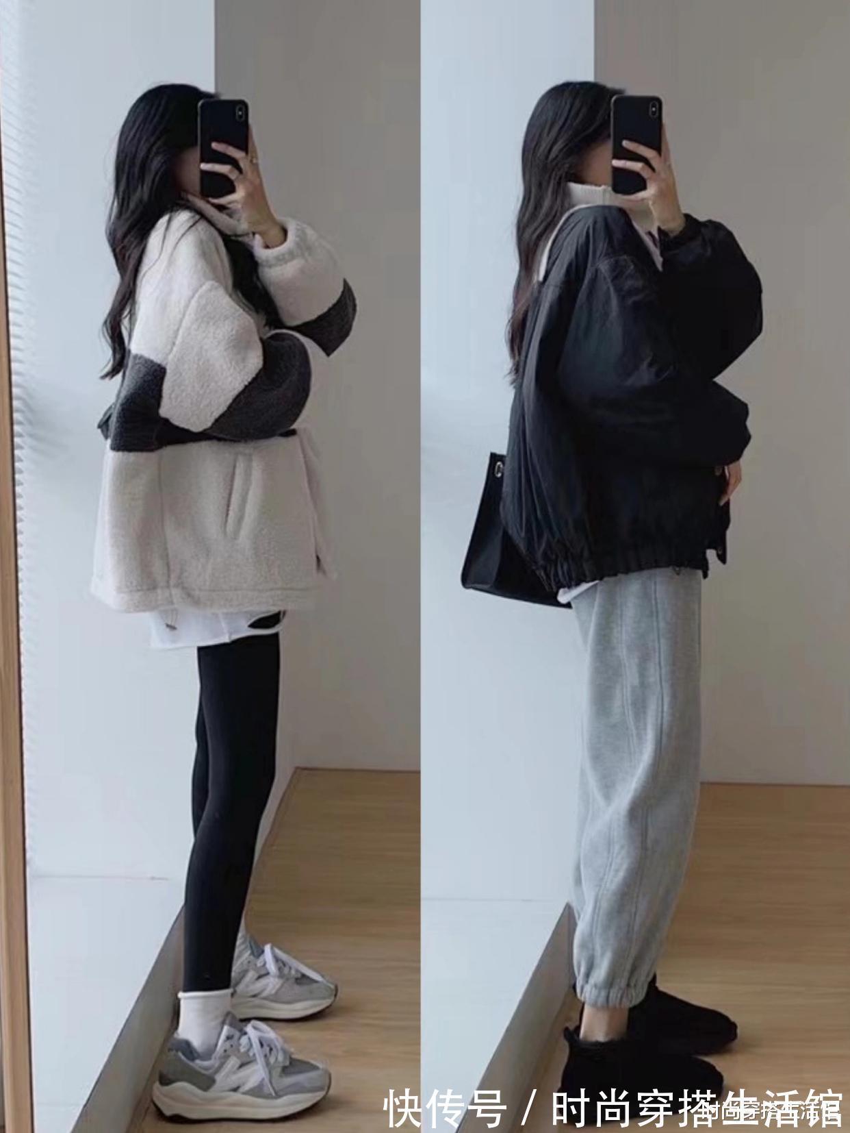 鲨鱼裤|羽绒服下面不一定配裙子,现在流行这样穿,时髦保暖,冬季穿很美