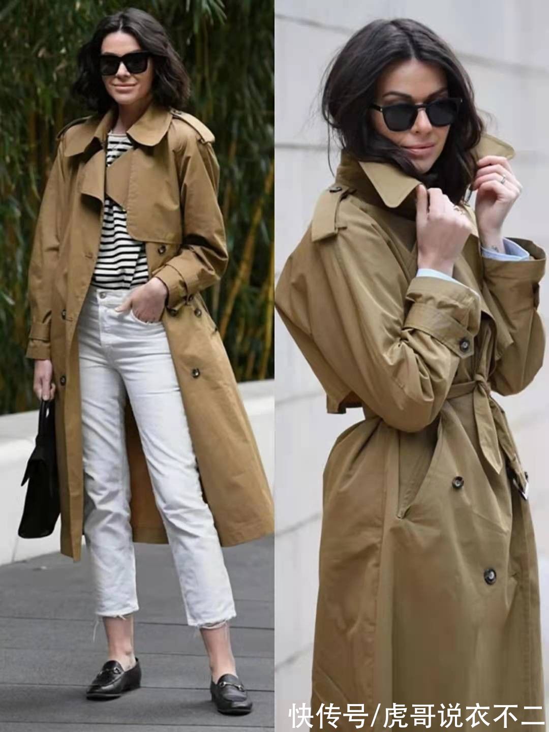 卡其色|这才是50岁女人该有的秋季打扮，卡其色风衣配4种下装，气质爆表