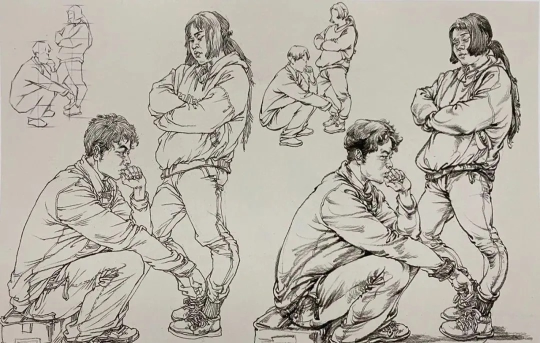 衣褶$你画的蹲姿动态速写是不是很容易“扑街”?