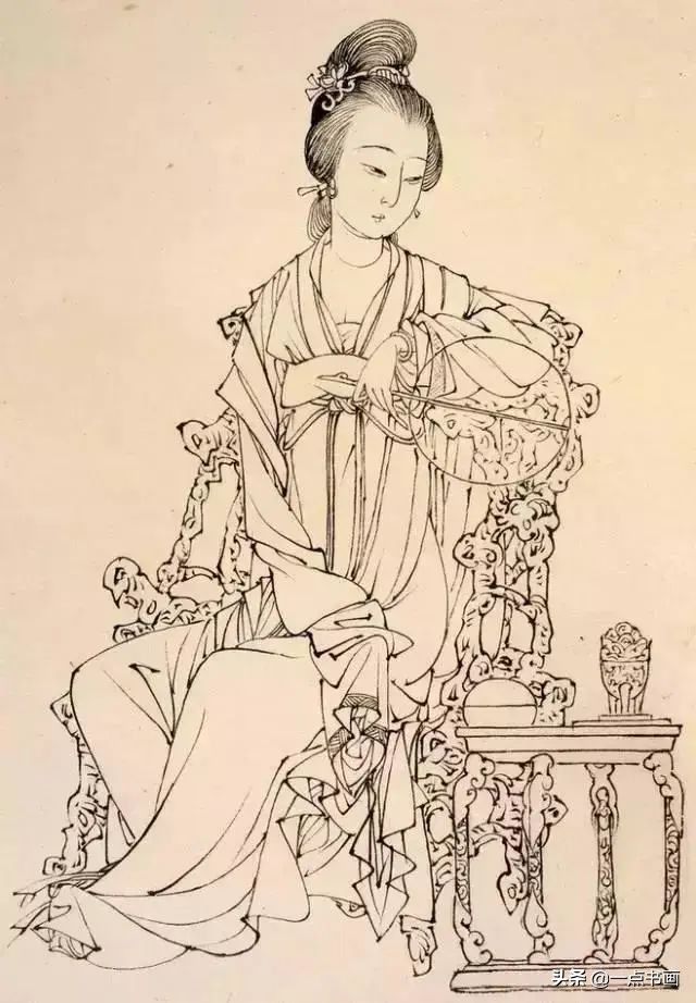 白描！他的白描被评为“当代第一”，画仕女独辟蹊径