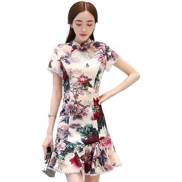 低领|优美旗袍连衣裙,时尚修身,尽显玲珑曲线之美