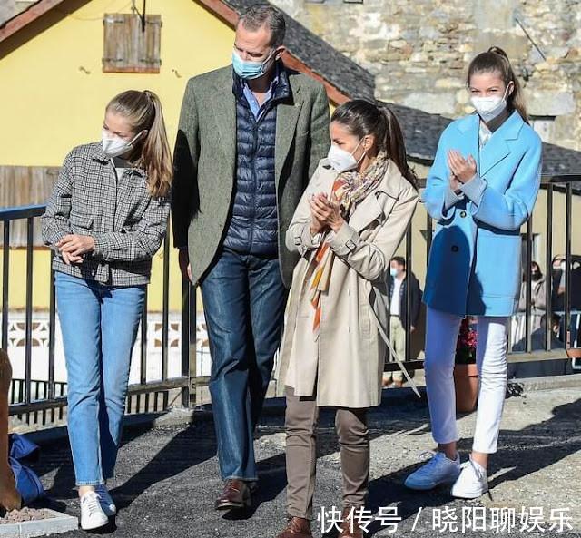 二公主 西班牙莱后母女三人首穿秋冬装!二公主蓝大衣太美,大公主显老气