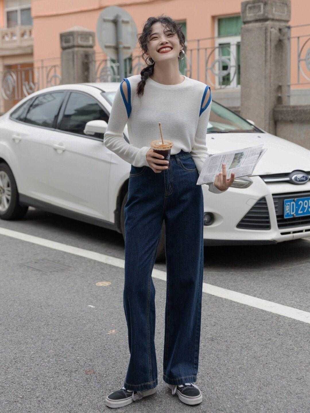 小个子|小个子女生就该这样穿，短袖T恤搭配高腰阔腿裤，显高还显瘦