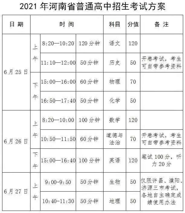 河南省2021年中招考试通知发布