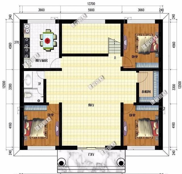 三室|两栋客厅居中放,挑空设计的欧式别墅,盖房就该气派点