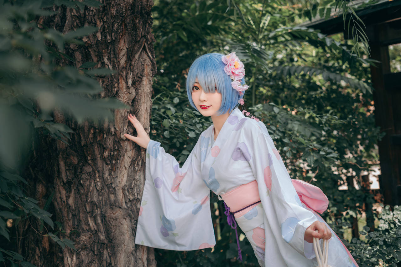 花伞|cos：浴衣蕾姆，花伞下的思念