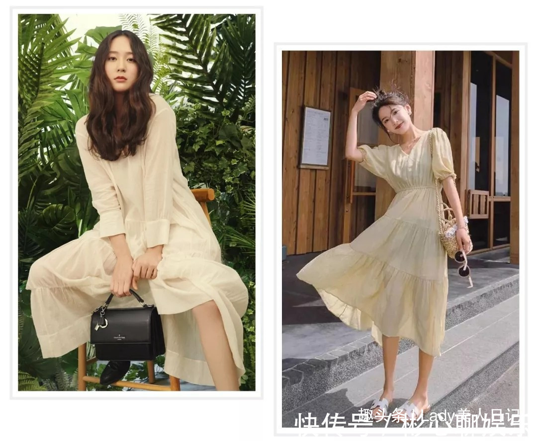 颜色|黄黑皮最显白的穿法,好看到尖叫!浅黄色连衣裙肌肤透亮,绝了