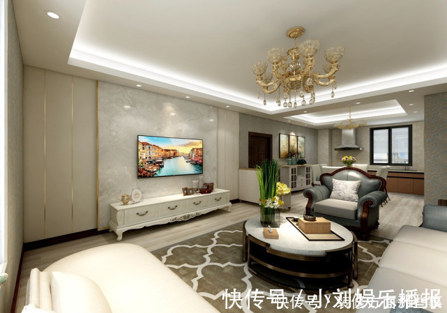 客厅|135平美式风四居室，米色的护墙板颜值高又时尚