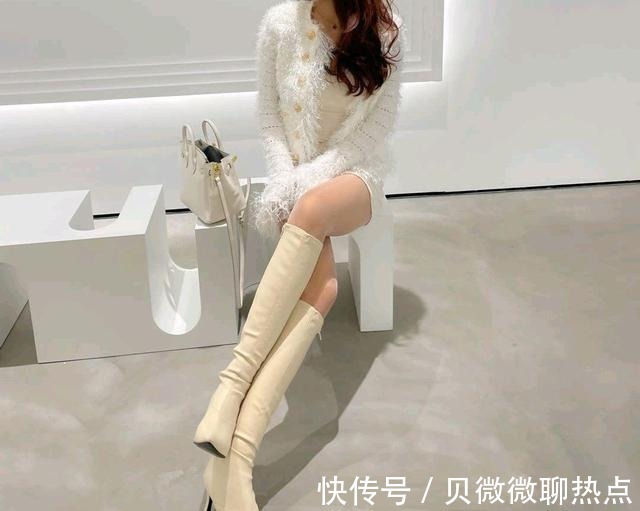 牛皮|白色小牛皮经典款细跟小腿靴