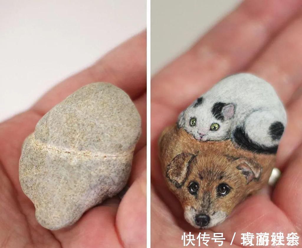 小姐姐$在石头上画画!日本小姐姐笔下的萌宠,惹9万网友围观:也想要一个
