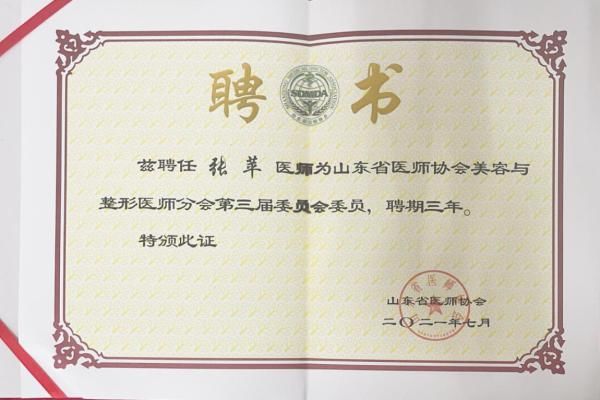 山东省医师协会|烟台华怡整形美容医院张苹、姚明山荣获山东省医师协会美容与整形医师分会委员