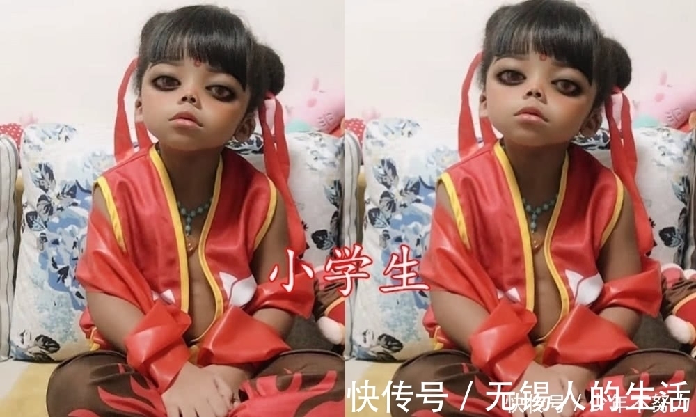 小学生|哪吒仿妆有点帅?小学生已经够还原了,看到大学生:放过双眼吧!