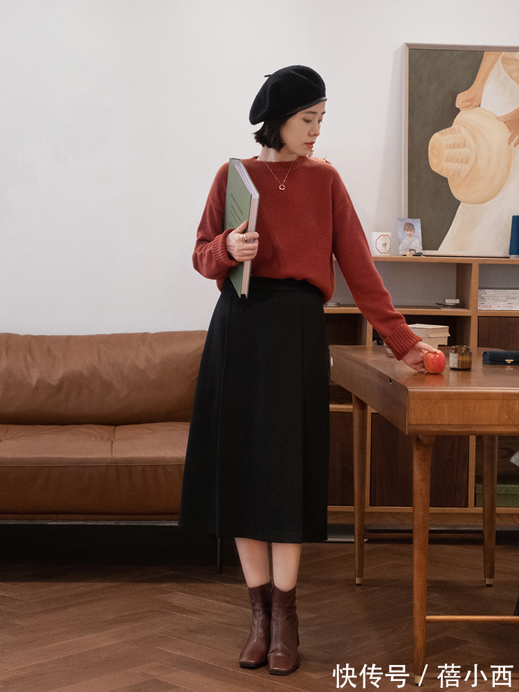 版型|梨形身材女生秋冬必备3件套，针织衫、半身裙、大衣，帮你选好了