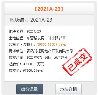 竞价|92轮竞价溢价2.8亿元 新城控股成功竞得东营路南侧67亩地块
