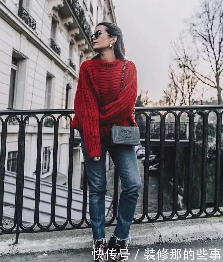 “红毛衣”怎么穿才不俗气?选款搭配都很重要,穿对了美成焦点