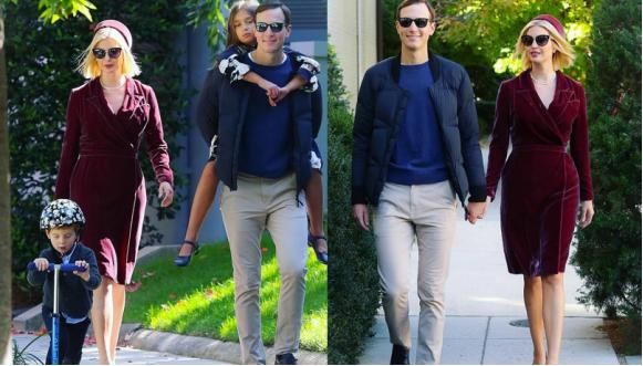  套装|伊万卡颜值高，穿修身职业装配花衬衫，和老公一起满满精英人士样