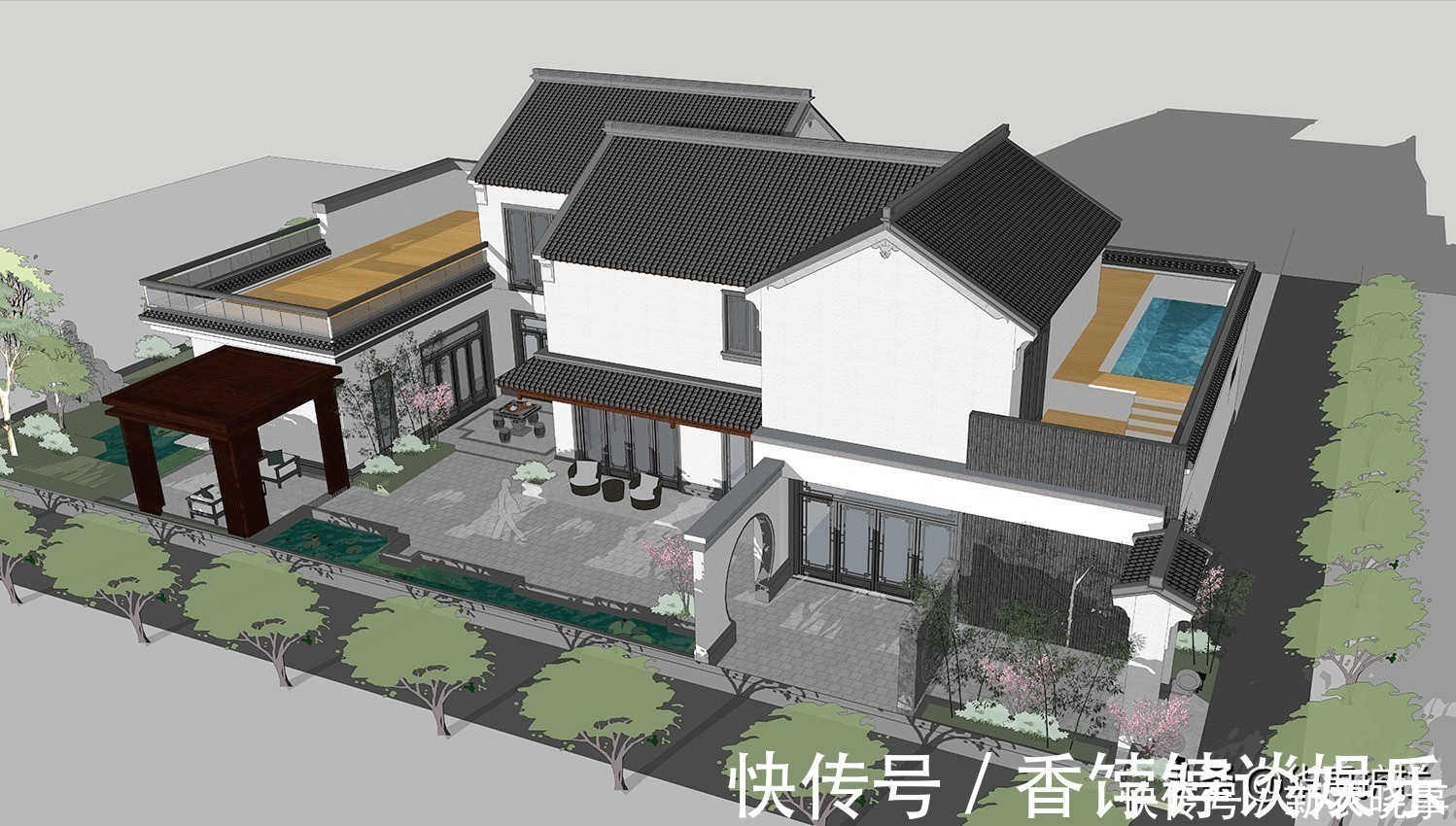 凉亭|农村建房还是有个院子好，养鸡养鱼种菜，占地一亩中式大院好安逸