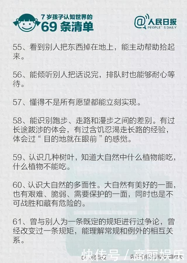 儿童|人民日报：儿童7岁之前要完成的“69条世界认知清单”