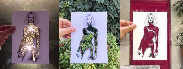 shamekh#这才是灵魂插画师!手绘图只画一半也惊艳,这衣服效果比高定还美