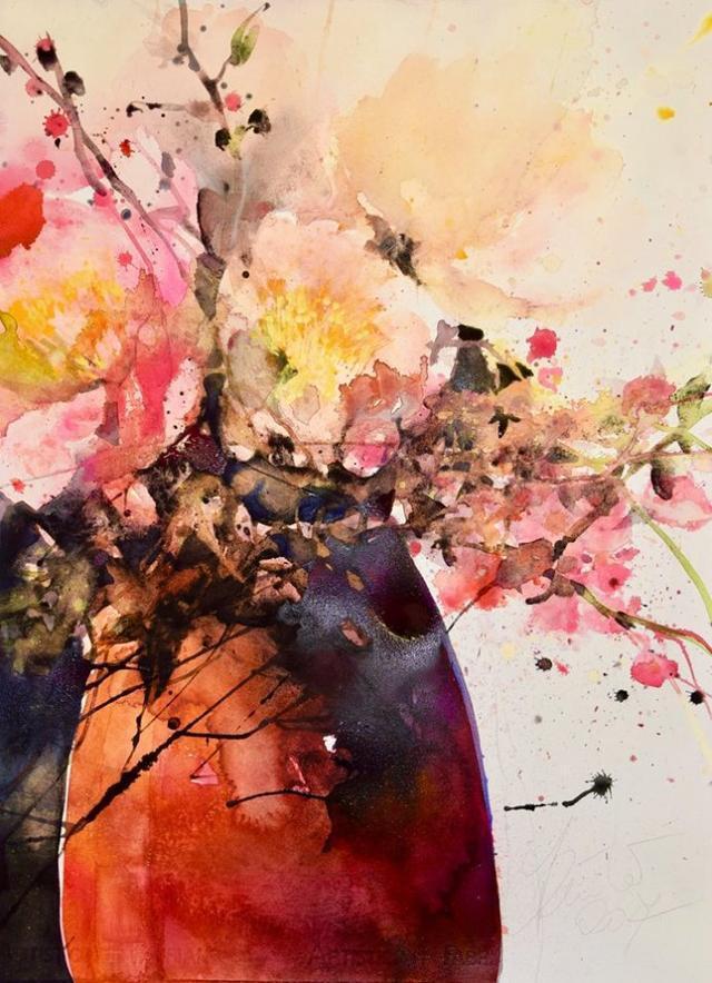 Elke&水彩画家Elke笔下的花花世界浓墨重彩之中隐去了繁花的具象(一)