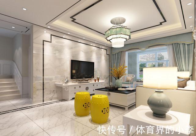 新中式|260平新中式四居室,客厅采用回字形吊顶,加中国元素点缀