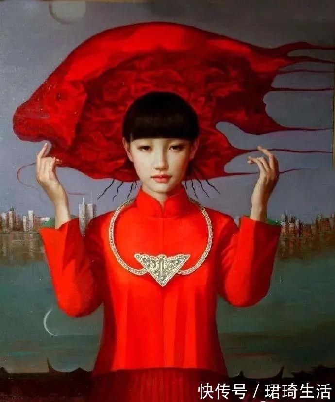 油画作品!她画出有东方的女韵味子,画面有令人惊艳的幻觉