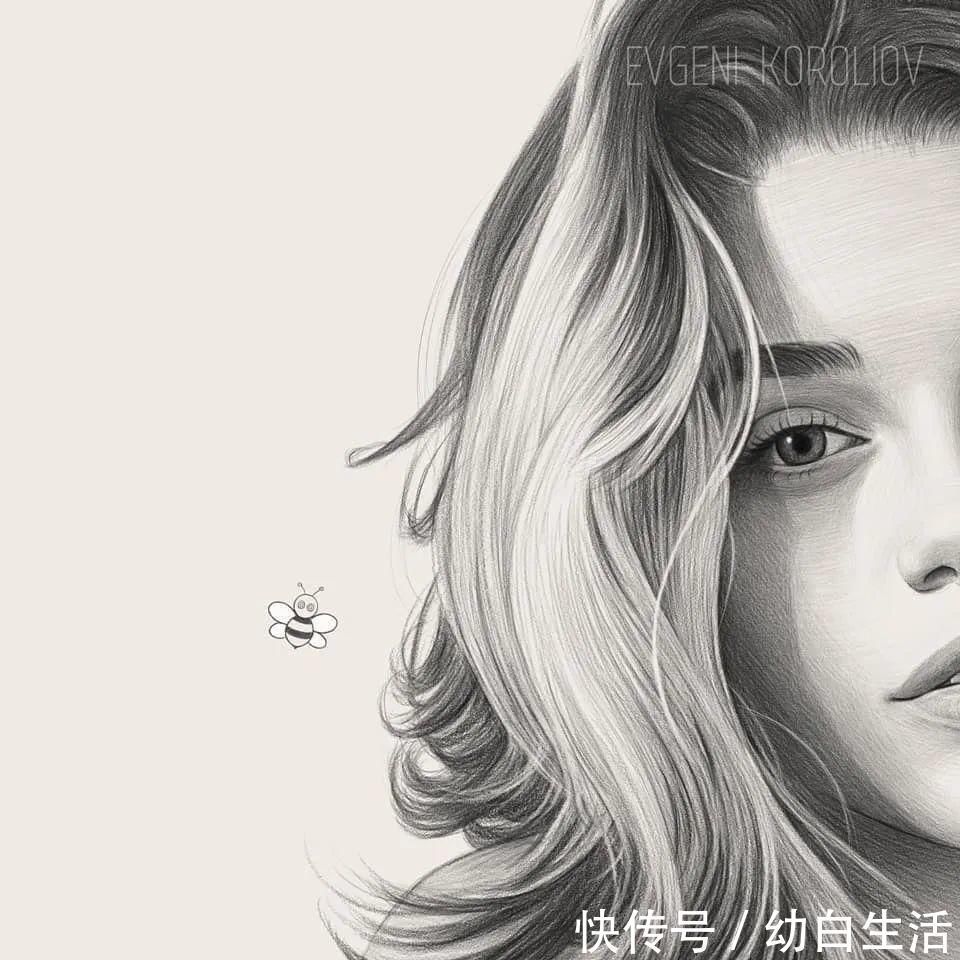 手绘$总被怼素描画得像头盔,瞧她用自动铅笔画,笔笔都是功力,厉害了!