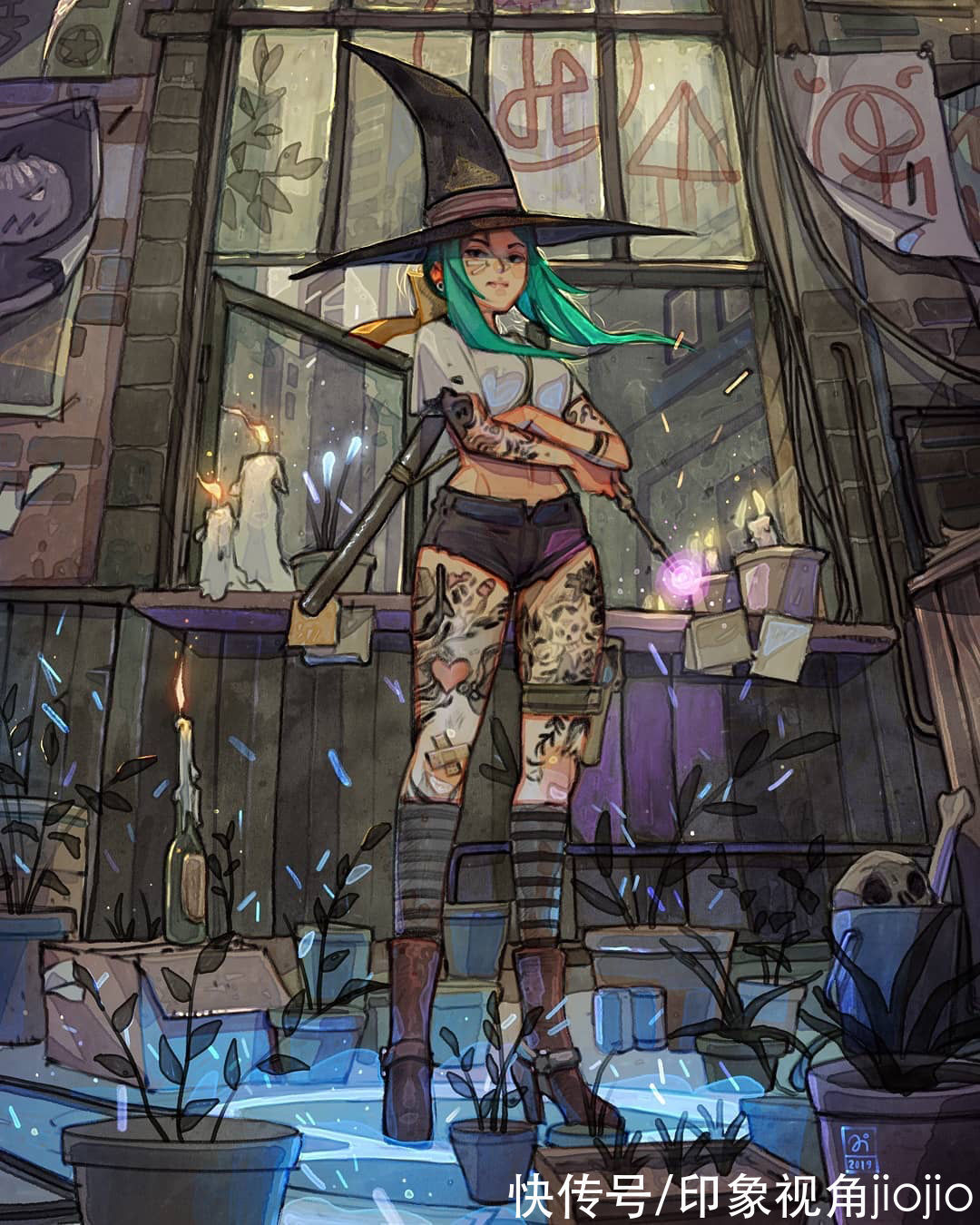 日常插画#复古风的女巫日常插画作品,猫咪灵魂陪伴设定太有爱了