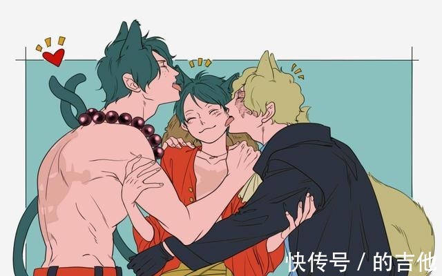 萨博|海贼王ASL插画分享，艾斯和萨博是超级弟控，三人变身猫男相互舔毛