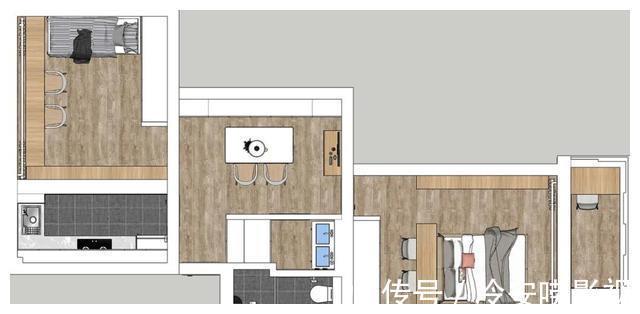 规划|50㎡手枪户型，变身通透两居室，还规划出三个办公区，太实用了！