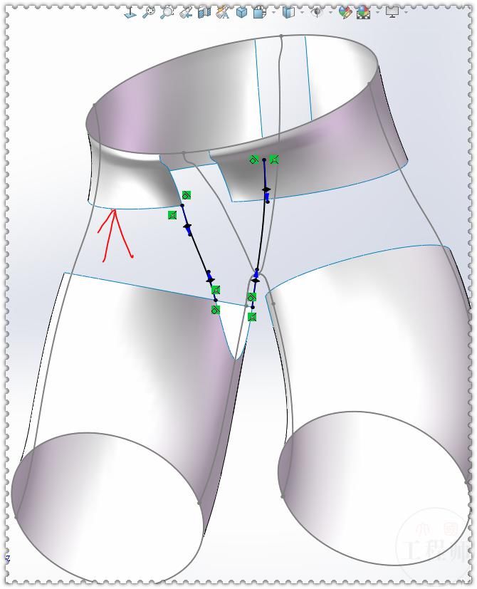 用SolidWorks画一条曲面裤子，此图曲线较多，比较复杂