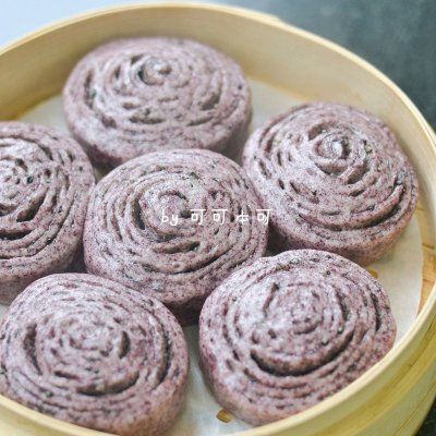 黑芝麻黑米千层花卷︱手撕馒头