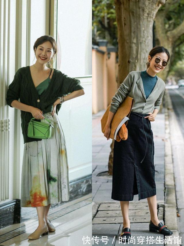 碎花裙|秋天不一定要穿黑白灰,试试“毛衣+半裙”,轻松穿出时髦感