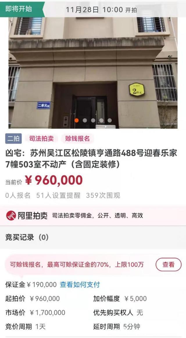 保证金|降价了！引万众围观的“凶宅”再次上拍 起拍价为市场价的五折