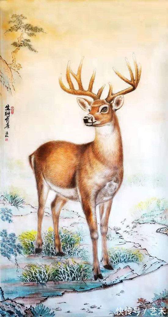 画家!画家潘红以情画鹿以心画鹿献礼建党百年