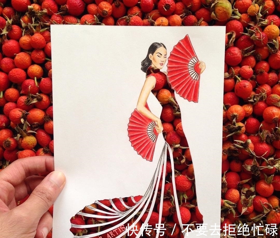 shamekh#这个插画师有点“懒”,他画画只画一半,其余都是用水果来替代