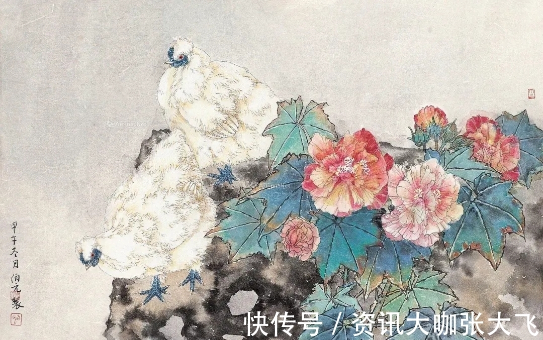 乡土|中国画|邓伯元的花鸟画,极富乡土气息,他笔下的鸡,栩栩如生!