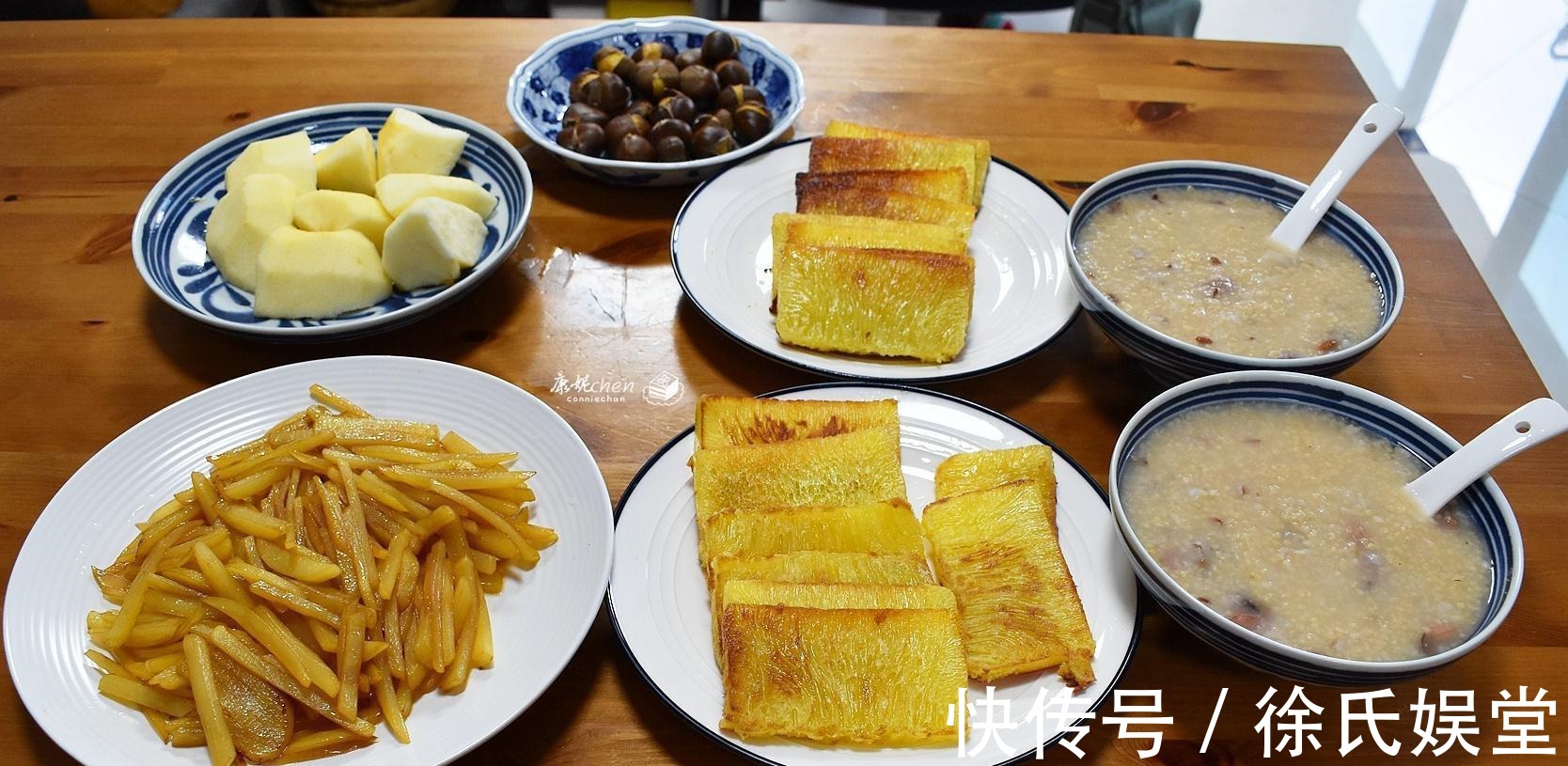 两人的早餐，有粥有糕点还有它们，好吃又营养，在家吃早餐最温馨