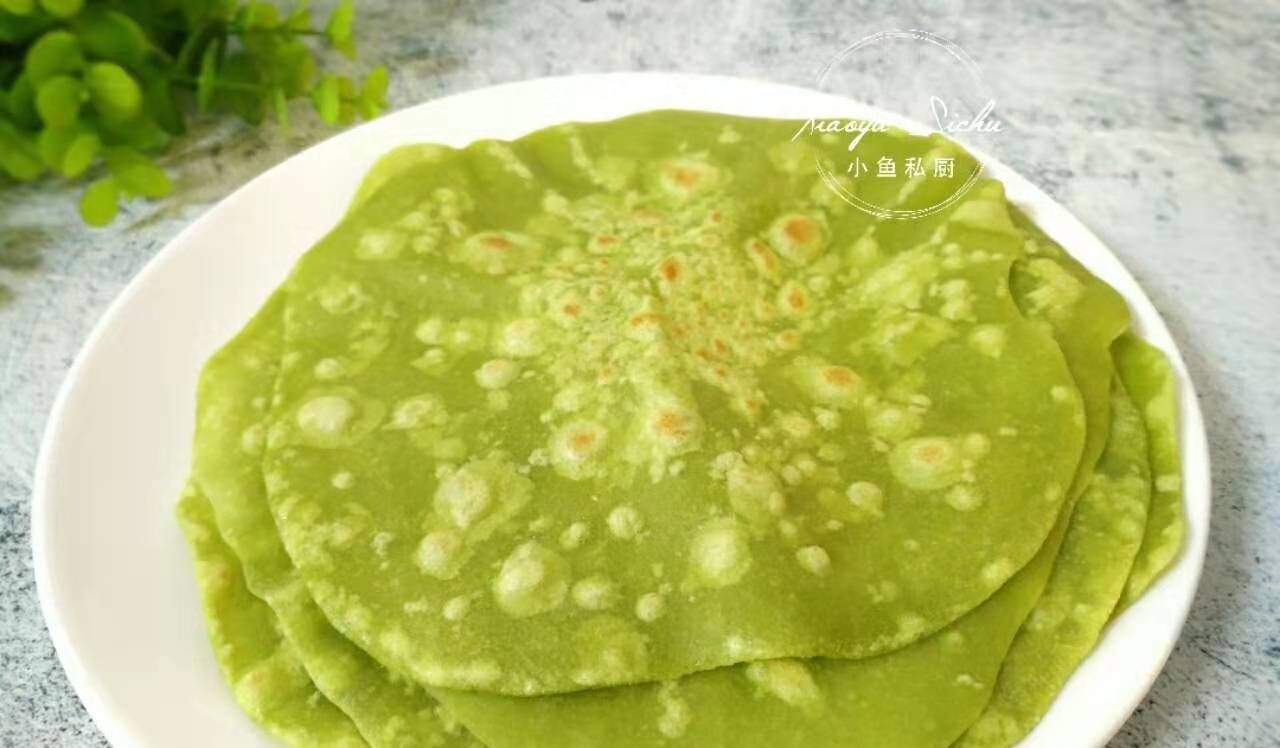 茼蒿汁|春饼的新做法，不用上锅蒸，薄软又筋道，卷肉卷菜可香了