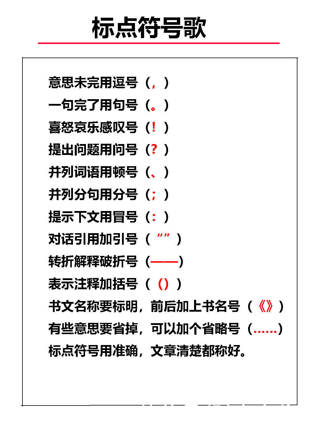 小学语文语法基础知识——标点符号歌