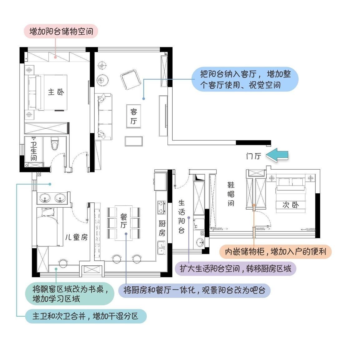 业主|黑白灰和实木打造的空间,设计独立入户鞋帽间,满足五口人的需求