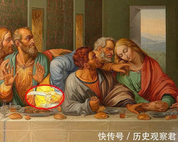 新约圣经@将名画《最后的晚餐》,放大20倍,其中一个人的动作,揭开秘密