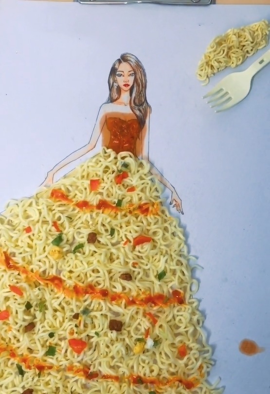 美术@美术生吃个泡面都不一样!滴上辣油后,这个效果真的是无敌了!