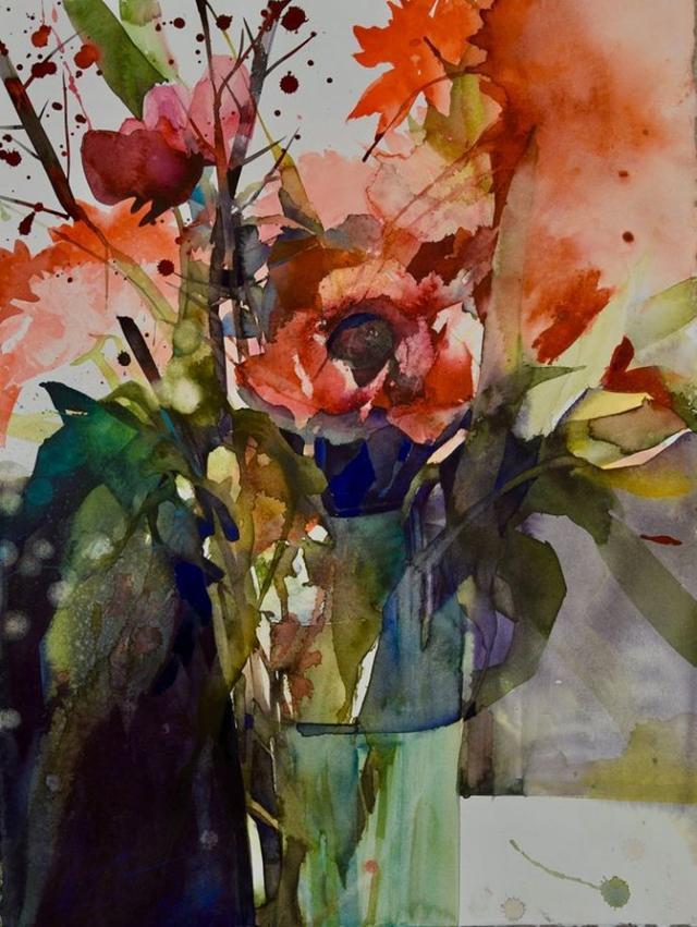 Elke&水彩画家Elke笔下的花花世界浓墨重彩之中隐去了繁花的具象(一)