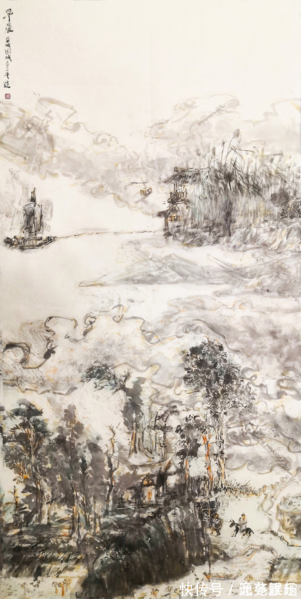 画家$「画作欣赏」一帘烟柳一路风景，画家余国城作品欣赏