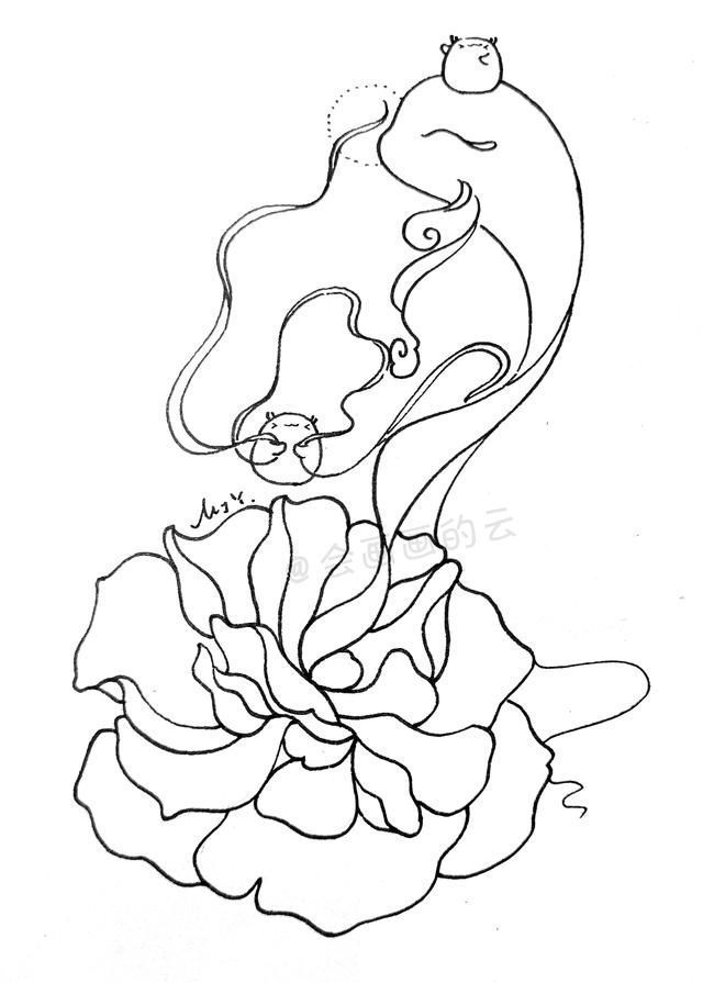 花瓣#用两支中性笔,画一幅线描画,过程简单易上手