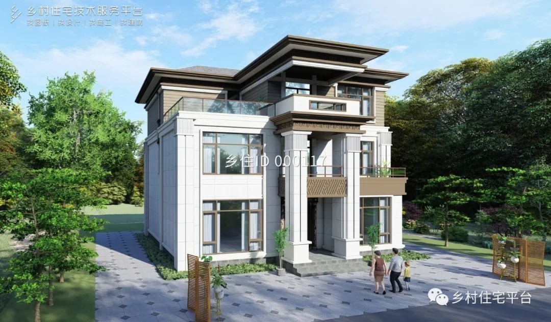 造价|乡住土建造价参考81.2万,面宽13.4m×进深11.9m 三层新中式风格别墅