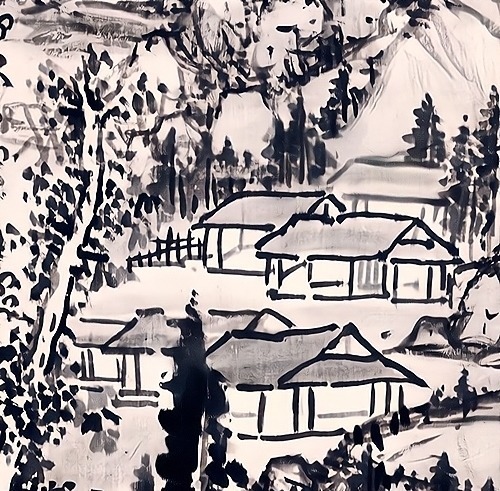 仿古山水#崇尚文人画风,临仿黄公望画作,蓝瑛绘《仿古山水》