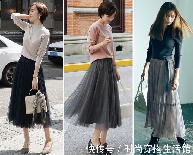 蕾丝|今年火了一种穿搭,叫“毛衣+半裙”,中年女人穿时髦又温暖