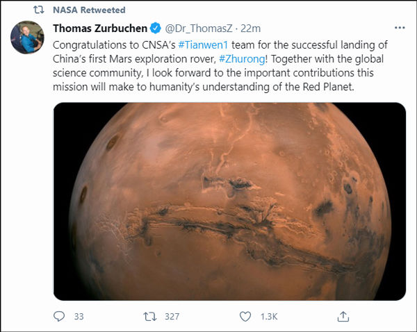 影像 祝融号传回第一批火星影像,NASA再次祝贺